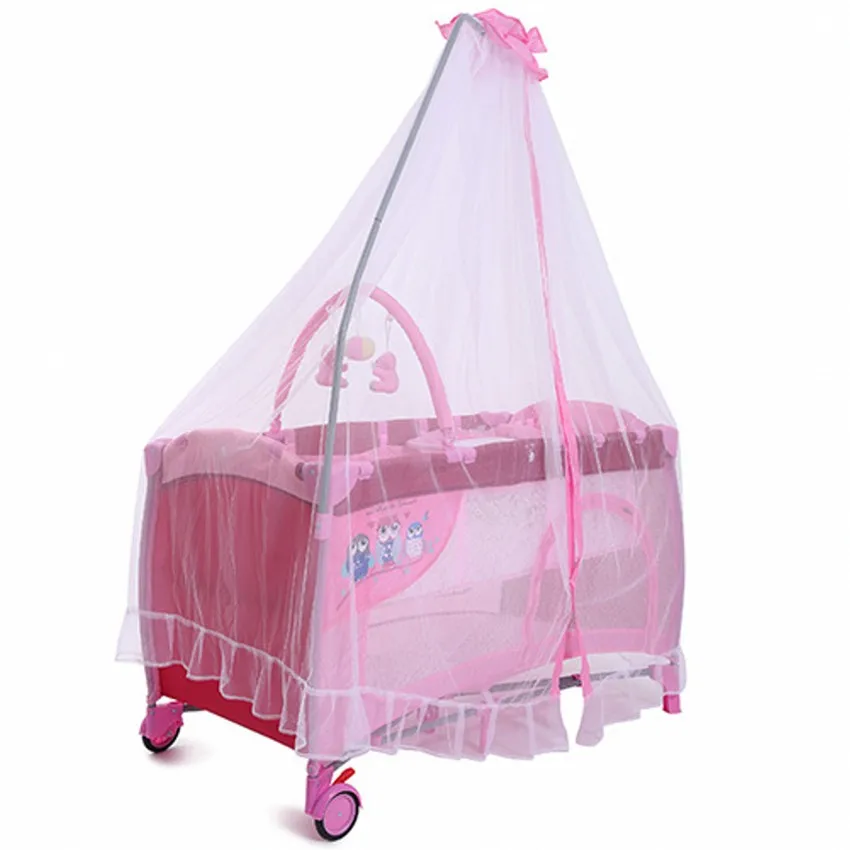 Pink Girl Baby Crib With Mosquito Net Multifunction ...