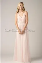 Graceful V Neck Floor Length Prom Gown A Line Wedding Party Bridesmaid Dress Organza Draped Ruched Bridesmaid Dresses