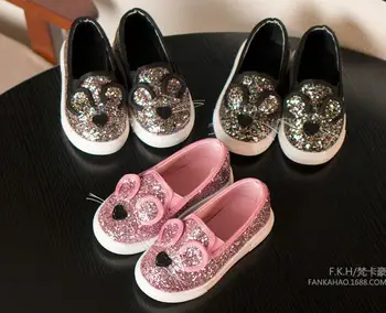 

New 2016 children sequined shoes Korean baby girl leisure footwear girl color paillette cat cute princess shoes 21 -25.26 -30