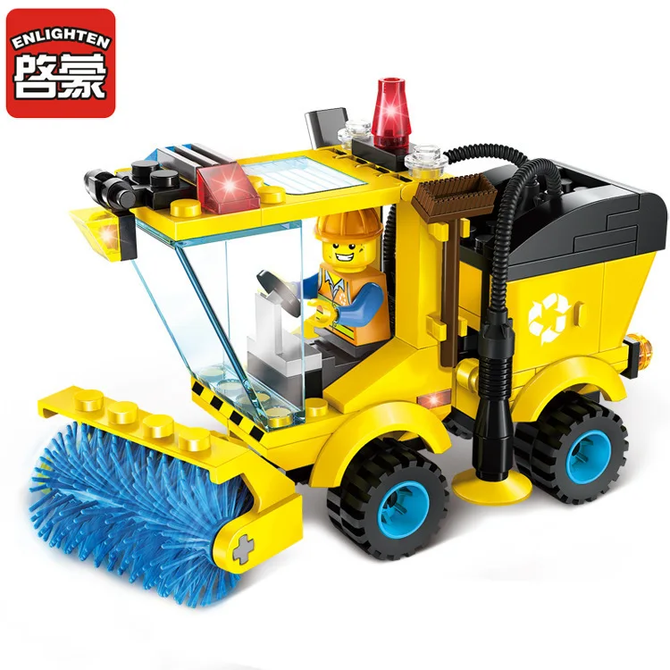 

City Road Clean Vehicle Alpinia Oxyphylla Assemble Assembling Plastic Spelling Insert Small Grain Building Block Toys 1101