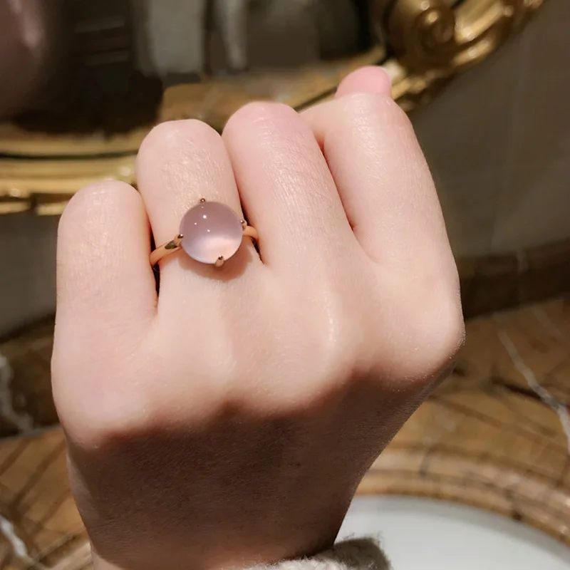 MOONROCY Free Shipping Fashion Jewelry Wholesale Rose Gold Color Pink Opal Wedding Crystal Ring for Women Gift Drop Shipping