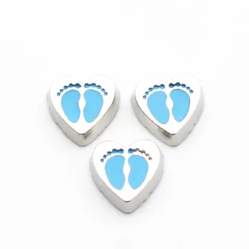 

20pcs/lot Metal Enamel Blue Love Footprint Heart Silver Floating Charms For Living Glass Floating Lockets Necklace DIY Jewelry