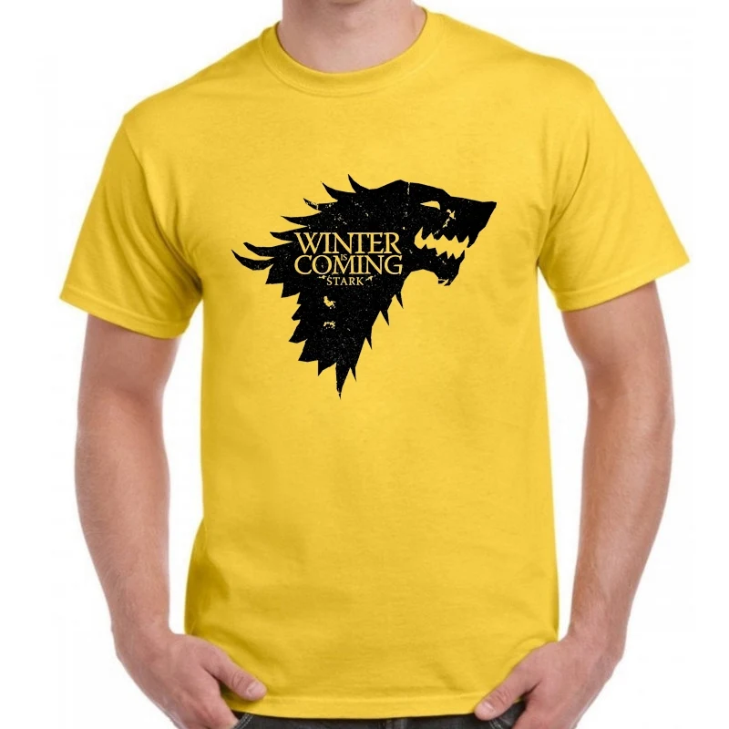 BLWHSA Игра престолов принт зима близится Старк крови волк мужская футболка Повседневная Хлопок Высокое качество крутая футболка для мужчин - Цвет: Золотой