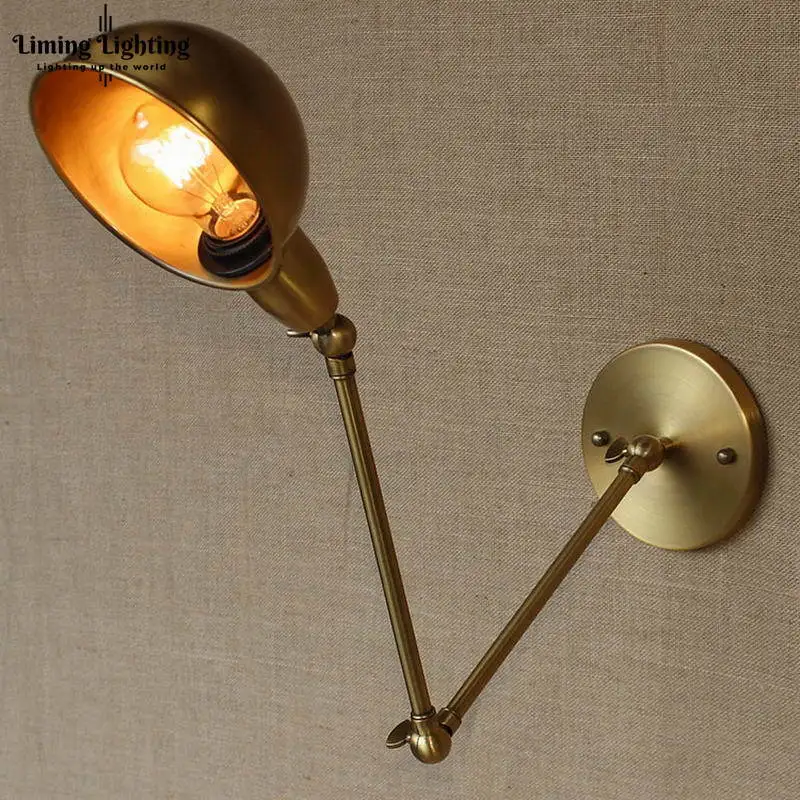 Loft RH Long Swing Arm Industrial Brass Adjust Wall Lamp Sconce E27 Wall Light For Bedroom Bathroom Vanity Lights Porch Lighting Loft RH Long Swing Arm Industrial Brass Adjust Wall Lamp Sconce E27 Wall Light For Bedroom Bathroom Vanity Lights Porch Lighting