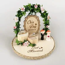 1 шт. пользовательское имя двойные кольца держатель подушки из дерева в деревенском стиле персонализированные цветок фермерский стиль кольцо коробка Свадьба