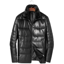 Модное мужское пальто из натуральной кожи, мужское пальто из натуральной кожи, теплые зимние куртки из овчины, воротник из норки, толстая Роскошная Куртка Jaqueta De Couro