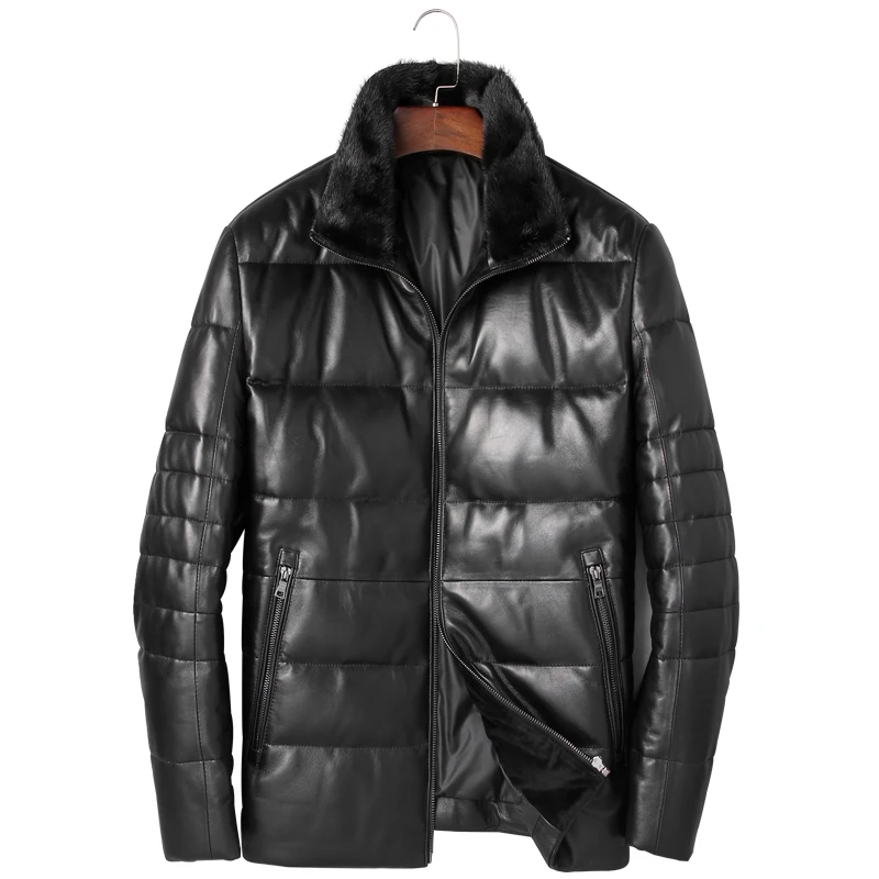 Fashion Men Real Leather Coat Mens Genuine Leather Coat Sheepskin Warm Winter Jackets Mink Collar Thick Luxury Jaqueta De Couro