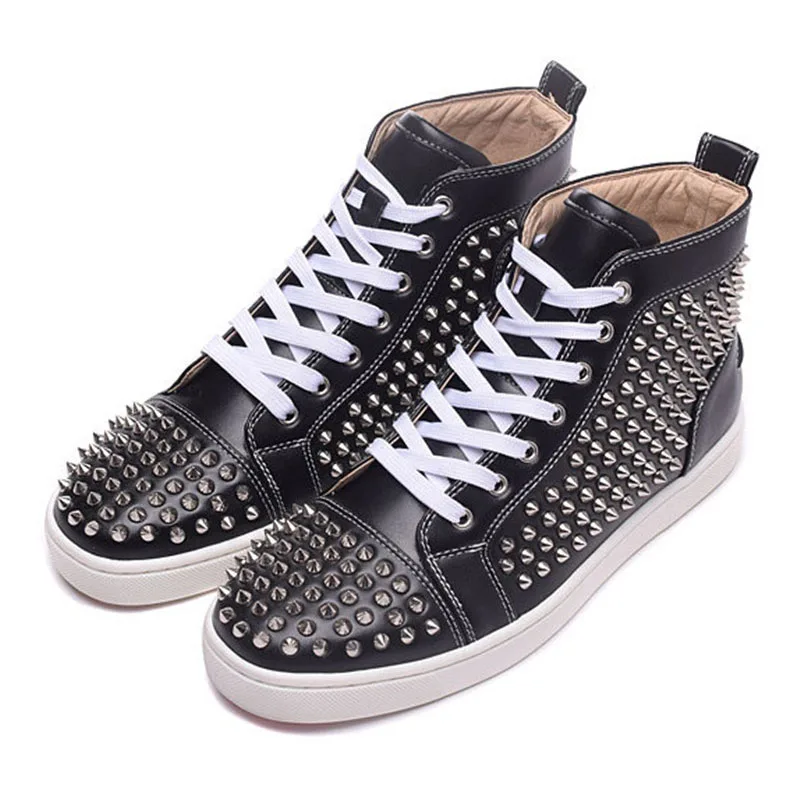 Nightclub Style Unisex Casual Shoes Mens Serpentine Rivets High Top Flats Hairstylist Fashion White Spike Big Size 35-46 | Обувь