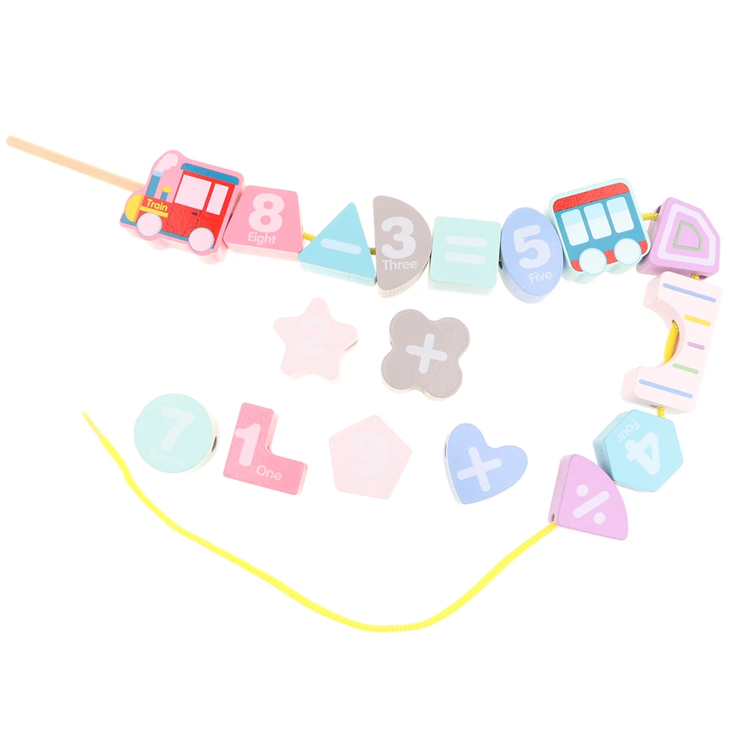 Wooden Lacing Blocks Set Childrens Stringing Bead & Building Educational Fine Motor Skill Toy for Kids Children