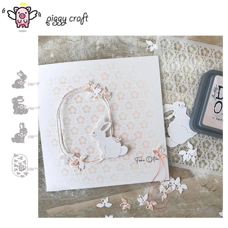 

Piggy Craft metal cutting dies cut die mold Three rabbit flower frame Scrapbook paper craft knife mould blade punch stencils die