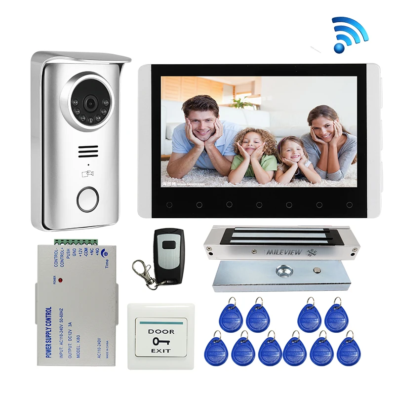 

Free Shipping Wireless 7" LCD Video Door Phone Intercom Record Monitor Kit RFID Unlock Door Camera 180kg Electric Magnetic Lock