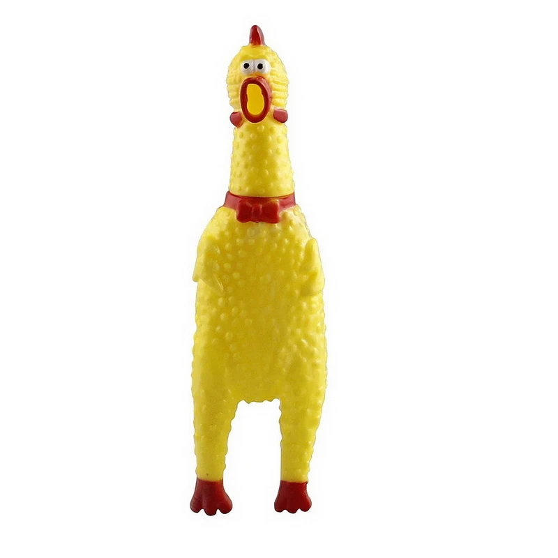 Squawkin' Rubber Chicken Pet Dog Toy Squeak Squeaker Chew Gift Yellow