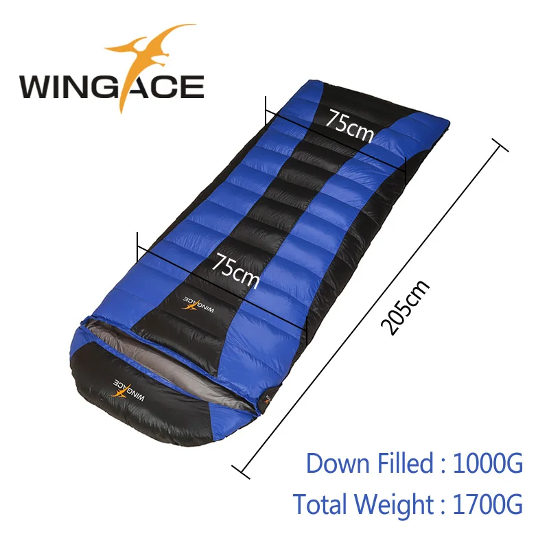 WINGACE, большой размер 205/220 см, наполнитель 600 г, 1000 г, пуховый спальный мешок для отдыха на природе, для взрослых, 3 сезона, конверт, утиный пух, спальный мешок - Цвет: Drak Blue 1000G