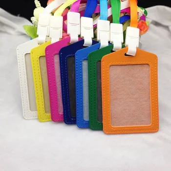 

1 PC Portable Candy Color Business Card Holders Credit Card Cover Lanyard ID Bus Identity Badge Tools PU Office Supplies