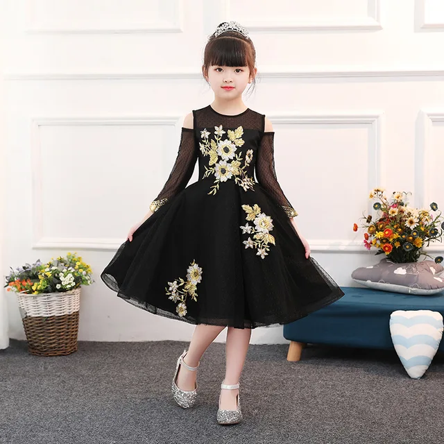 black lace flower girl dress