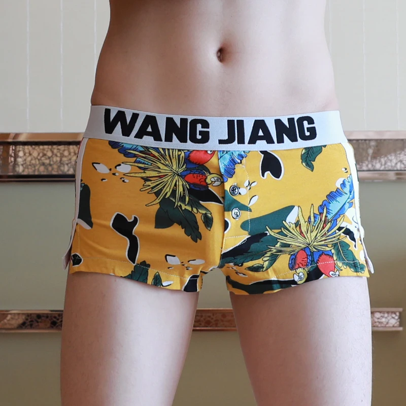 WJ 2018 summer Men's comfortable Loose boxer Underwear Printed Men cotton Button Boxers Fashion
