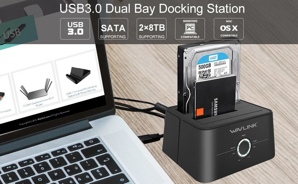 Wavlink двойной Bay SATA для USB3.0 внешний жесткий диск Док-станция для 2,5/3,5 дюйма HDD/SSD Оффлайн клон/Резервное копирование/UASP функции