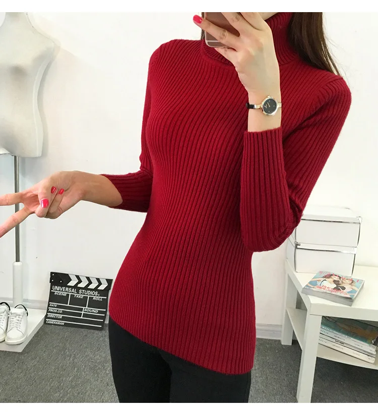 Женская водолазка пуловеры свитер женский вязаный тонкий пуловер Топы женские универсальные базовые тонкие теплые рубашки с длинными