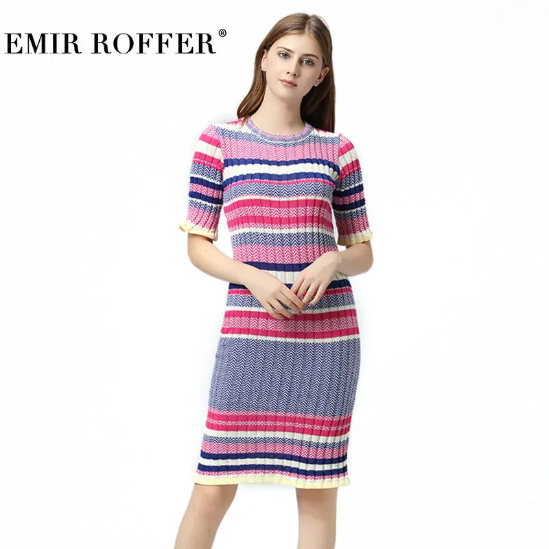 

EMIR ROFFER 2018 Sexy Stripe Knitted Dress Bodycon Wrap Pencil Spring Summer Casual Elegant Ladies Dresses Women Female Robe