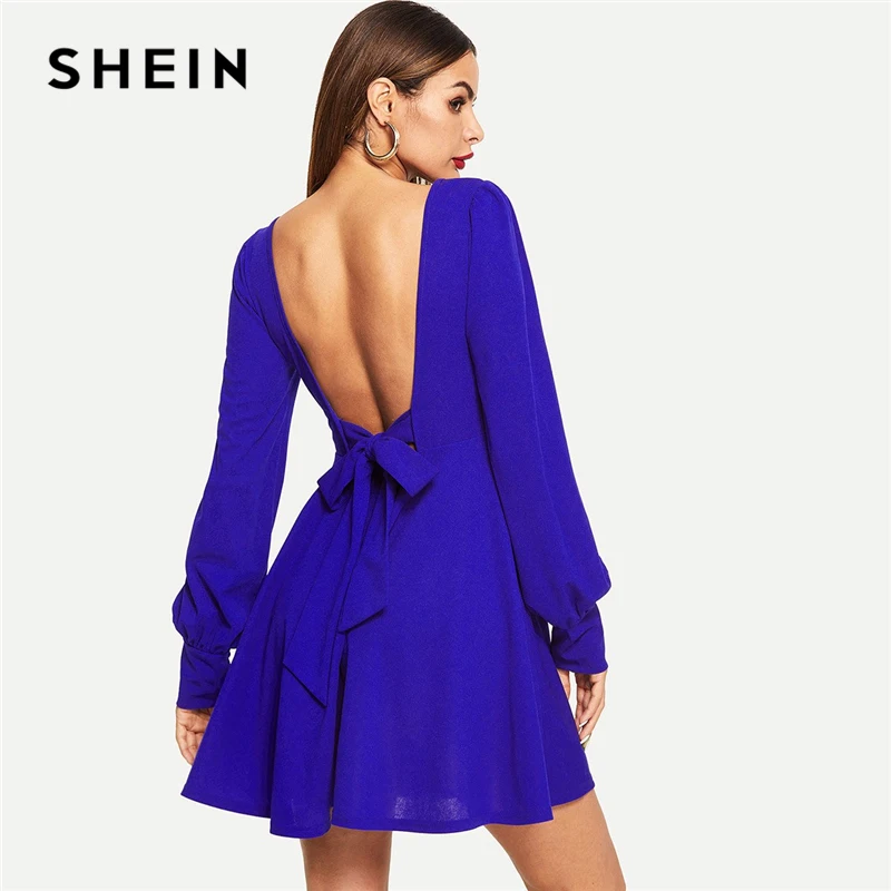 Buy SHEIN Blue Knot Backless Sweetheart Solid Fit and