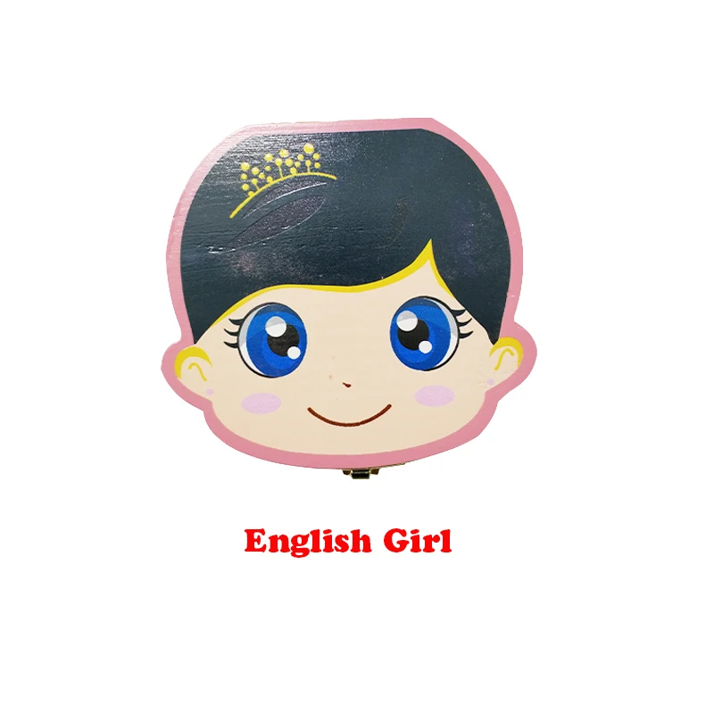 Английский/испанский деревянный ящик для детских зубов, органайзер для хранения молочных зубов, пуповина, Lanugo, сохранить, собрать Детские сувениры, подарки - Цвет: Type E English Girls
