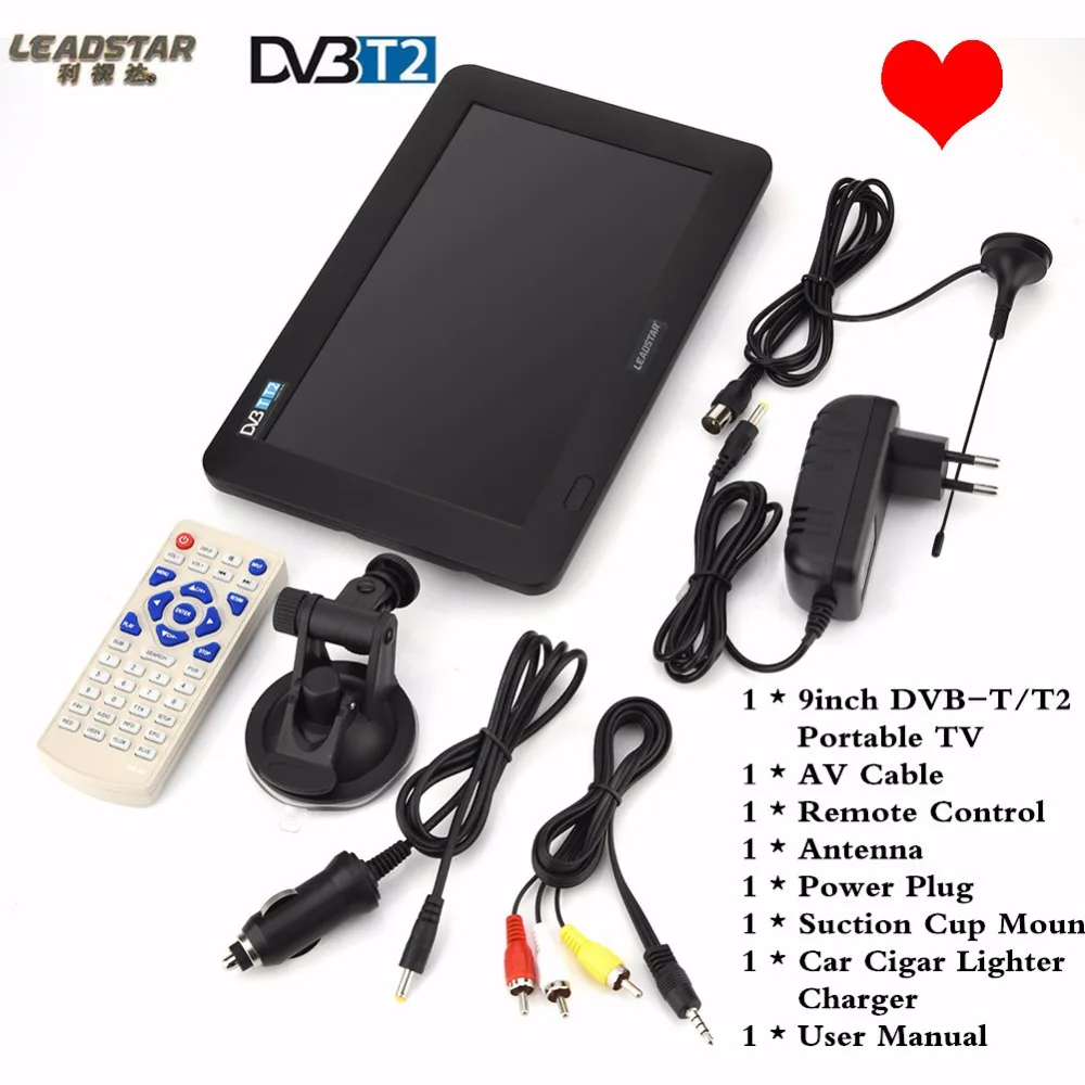 

9inch Portable Car TV Television DVB-T2 DVB-T Digital Mini TV With Antenna Receiver AV USB Port TV Program Car Charger