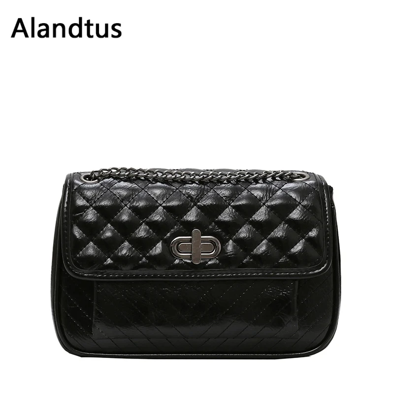 

Alandtus Leather Women Shoulder Bag With Chain Fashion Lady Mini Crossbody Bag Casual Messenger Bags For Teenager Girls Handbags