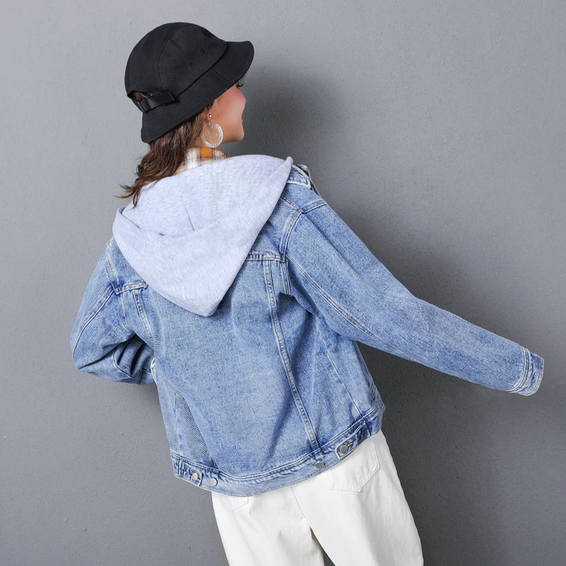 Jaqueta Feminino Capuchon 2019 Réel Bleu Mince Printemps Amovible Femelle Feminina Casaco Étudiant Ample Jean Pour Inverno Veste Femmes tgwRqI4