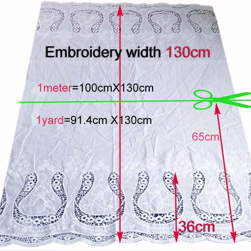 Модная белая Африканская Хлопковая вуаль, кружевная ткань для платья, швейные Лоскутные кружева, 2 стороны вышивка Tissu ткань, Wdith130cm