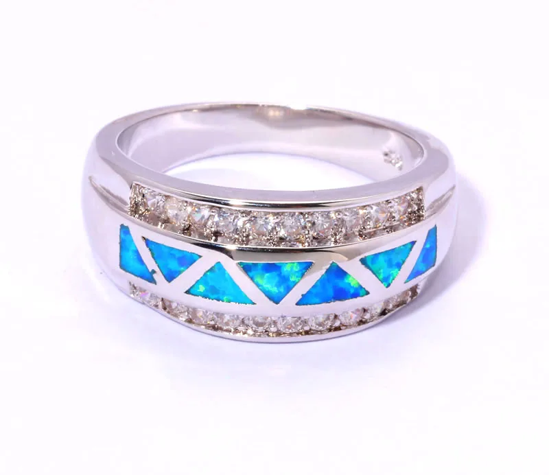 CiNily Created Blue Fire Opal Cubic Zirconia Silver Plated Wholesale for Women Jewelry Ring Size 6 7 8 9 10 OJ8165
