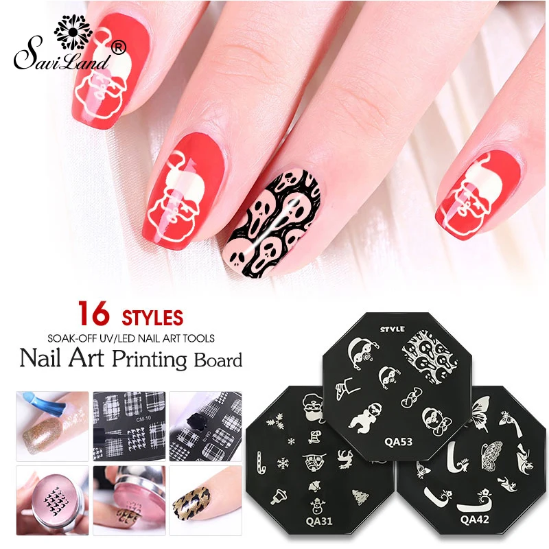 

Saviland Nail Art Stamp Template Nail Stamper Flamingo Geometric lattice Image Pattern Printing Plate for Manicure Stencil