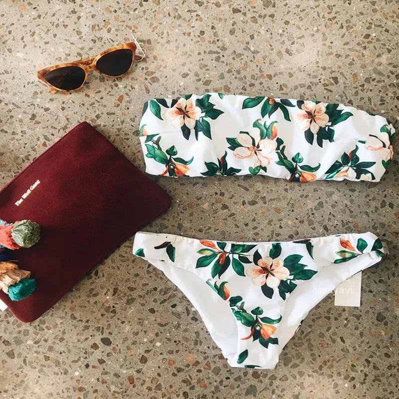 

Printed Bikinis Sets Push Up Padded Swimsuit Ruffles Women Swimwear Flora Summer Beach Wear Two Piece Swimsuit
