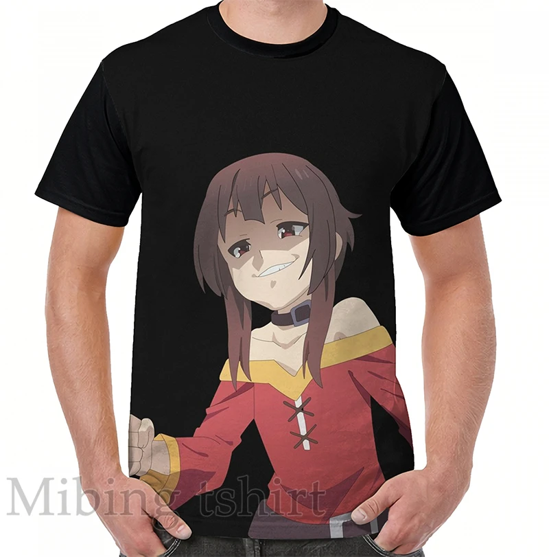 

Funny print men t shirt women Tops tee Konosuba Megumin Smug Face Graphic T-Shirt O-neck Short Sleeve Casual tshirts