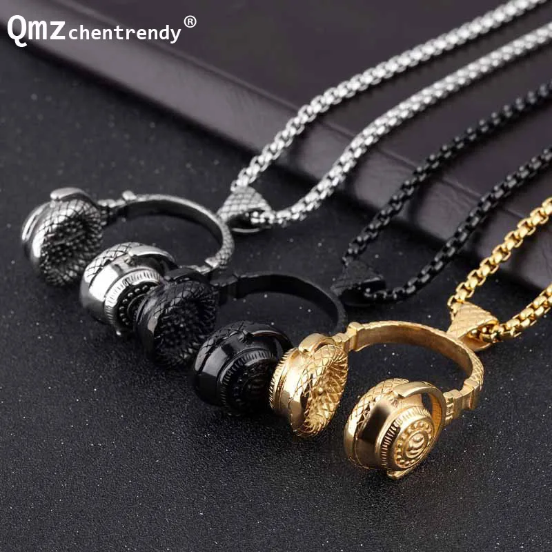 

Stainless Steel Hip Hop Vintage Trendy Men Jewelry Rock Punk Rapper Headset Pendants Necklace Nightclub Singer DJ Accessories