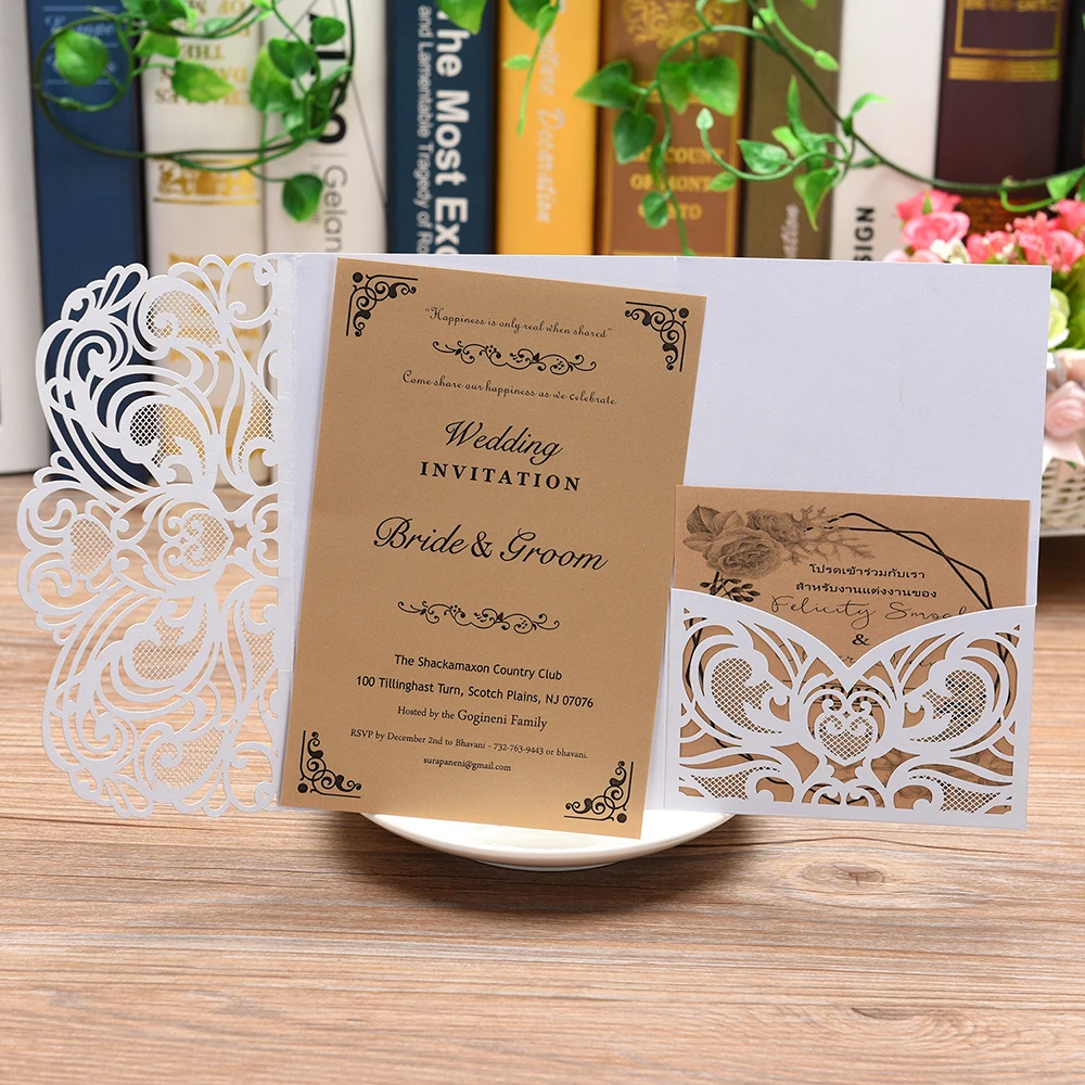  5 SETS wedding card invitation Laser Cut Invitations with Blank Inner Sheet and Envelopes for Weddi - 33044320541