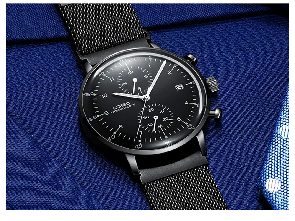 LOREO, модные черные мужские часы,, высокое качество, ультра тонкие кварцевые часы, мужские, уникальный черный циферблат, кварцевые часы, Relogio Masculino