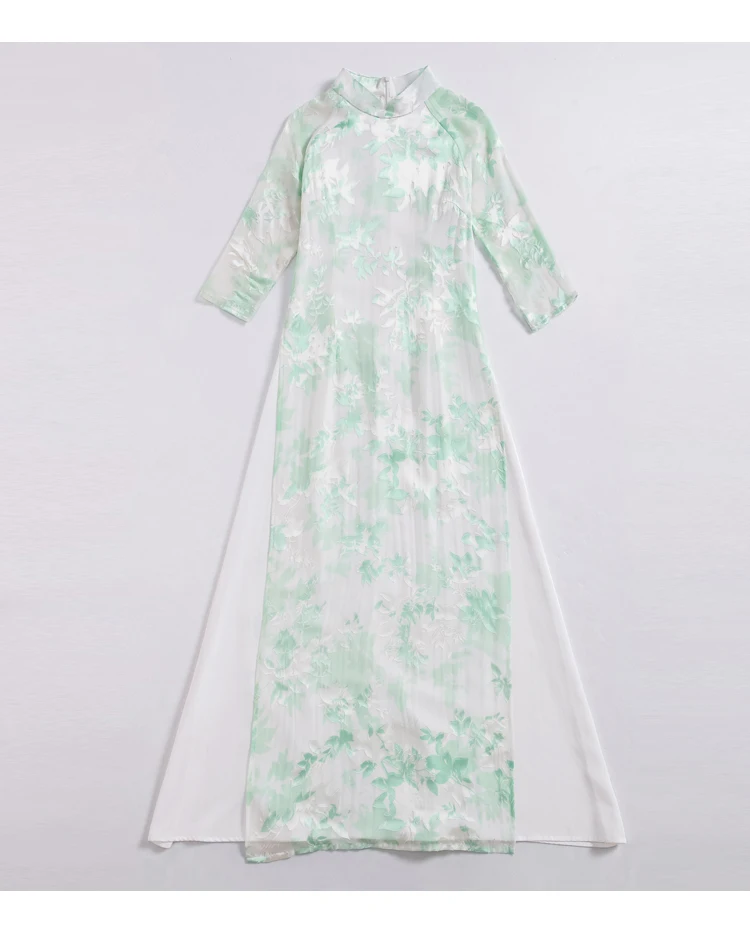 Новое поступление года; летнее платье с цветочным принтом и длинными рукавами; Ao Dai