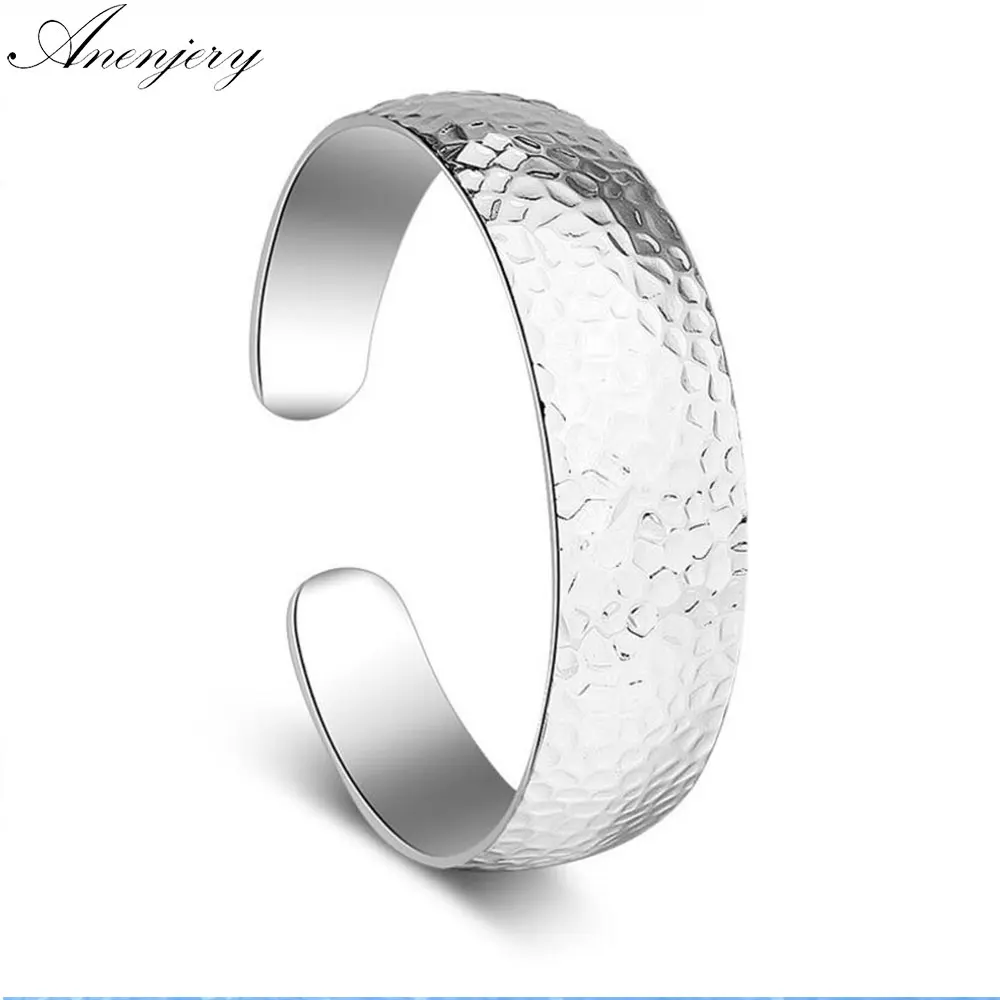 

Anenery 925 Sterling Silver Pattern Wide Cuff Bracelets & Bangles For Women pulseras S-B65