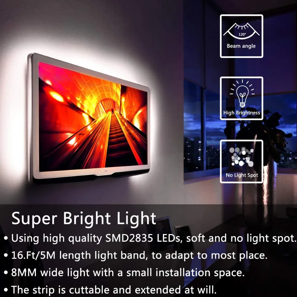 Daylight White 2835 SMD LED Strip Kit 5M 60LEDsm DC 12V 6500K Flexible LED Light with Knob Dimmer 24W Power Adapter EU US UK (3)
