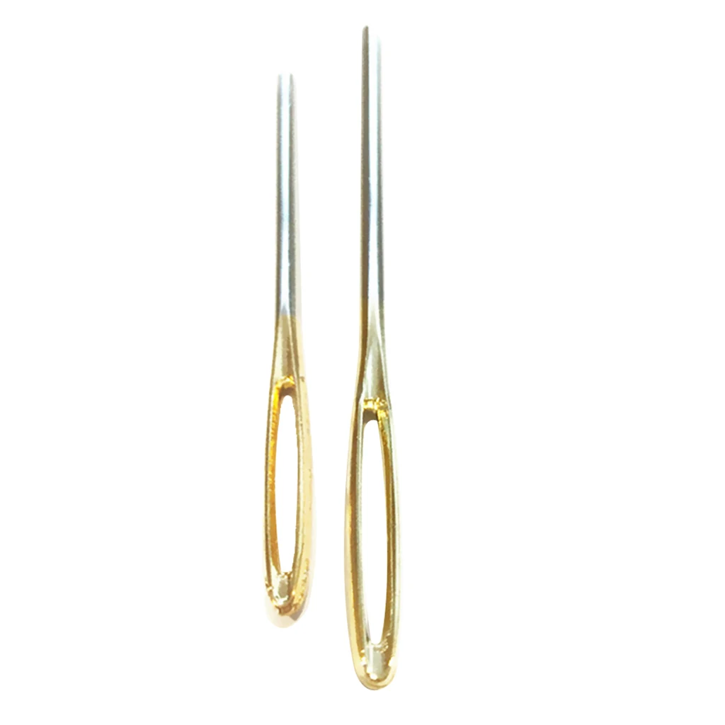 2pcs Large Eye Blunt Needles Stainless Steel Threader Tweezers Insert Elastic Sewing Tools DIY Cross Stitch Weaving Supplies