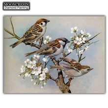 5D Diy Diamond Painting Cross Stitch Sparrow On Cherry Tree Needlework 3D Diamond Embroidery Full Round Mosaic Decoration Resin 