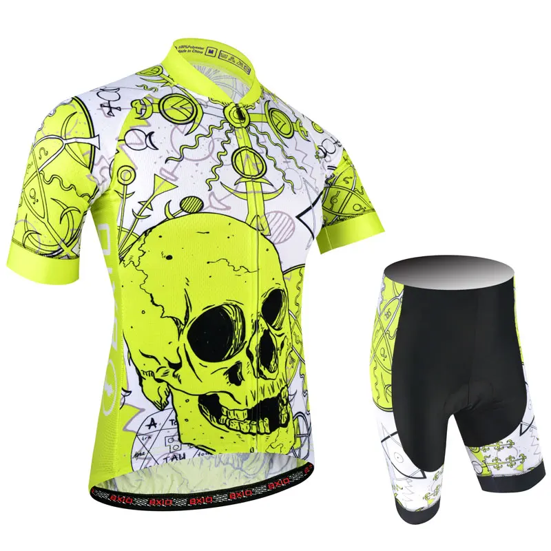 BXIO Pro Team Skull велосипедная одежда лайкра короткий рукав манжеты Roupa Ciclismo качественные кастомные гелевые прокладки велосипедная одежда BX-186 - Цвет: Shirt and shorts