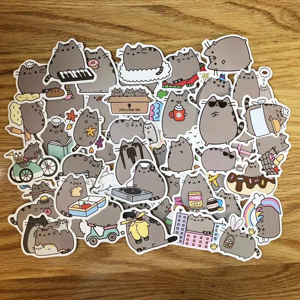 

50/100 Pcs Lovely Cartoon fat cat Pvc Waterproof Stickers For Laptop Skateboard Luggage Decal Office Toy Appliances