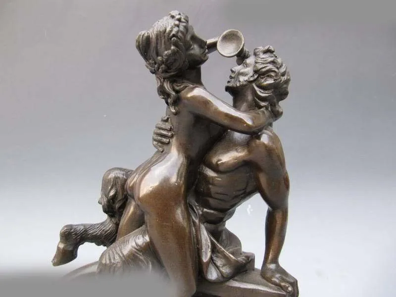 

Greek Myth Pan And Nude Woman Drink Pure Bronze Statue