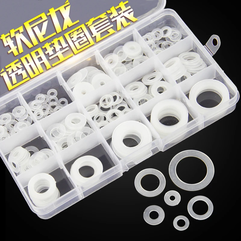 

1box /lot Soft nylon washers plastic washers insulation washers plumbing leakproof gaskets set 225pcs