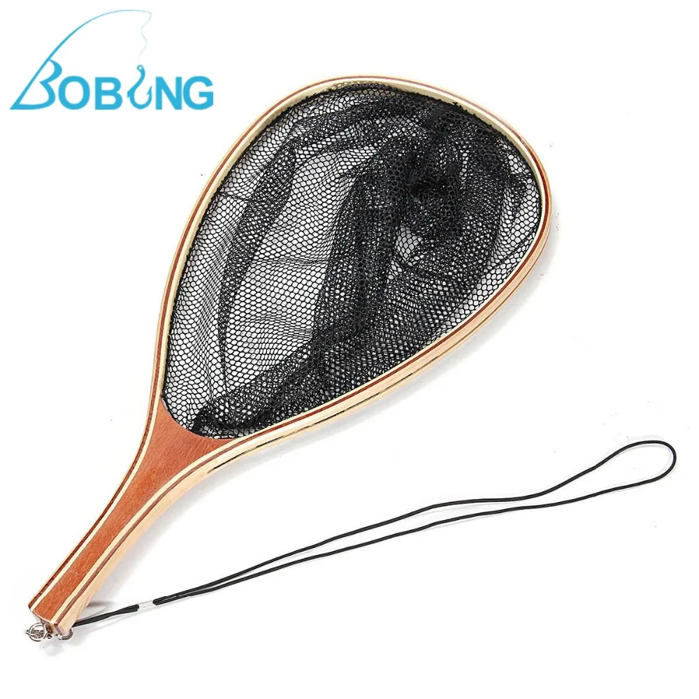 Bobing 60x28x37cm Wooden Handle Fly Fishing Trout Landing Nylon Small
