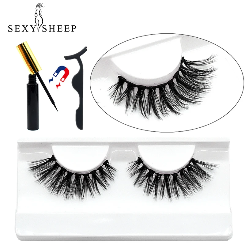 

3D Magnetic Eyelashes Kit Handmade False Eyelashes Cruelty Magnet Lashes Magnetic Eyeliner Makeup With Tweezers 5 Magnet eyelash