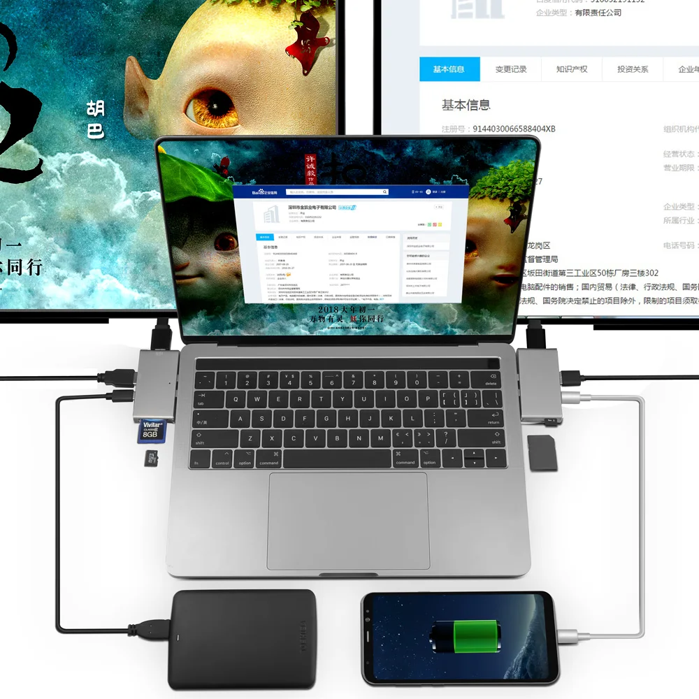 USB C концентратор HDMI 4k адаптер для MacBook Pro Thunderbolt 3 type C концентратор с устройство для чтения карт SD TF USB-C PD зарядное устройство Порт USB 3,1/3,0