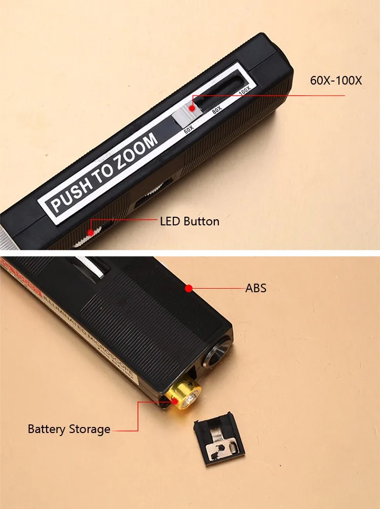 Увеличительное стекло с высоким увеличением 60X-100X, светодиодный светильник, переменный микроскоп, ювелирные изделия, антиквариат, идентификация, обслуживание