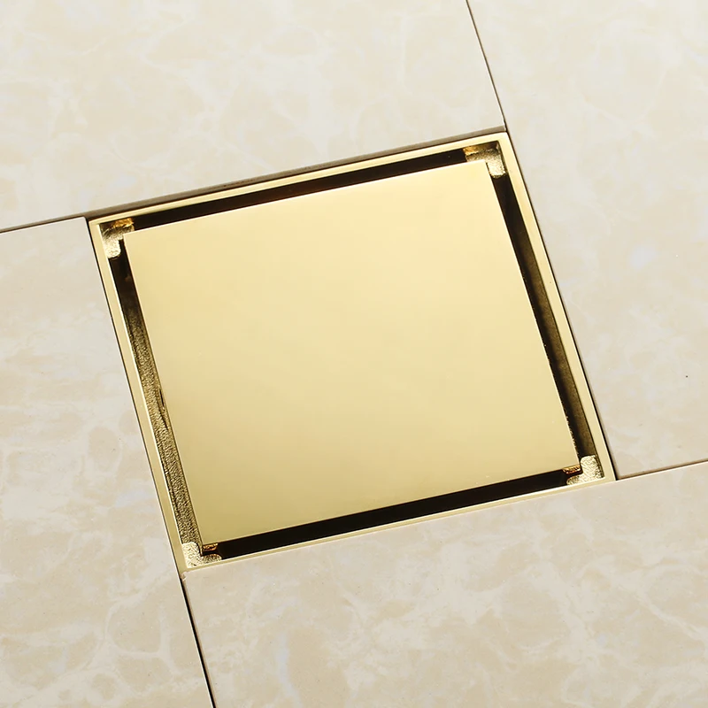 Luxury gold solid brass 100 x 100mm square anti odor floor drain golden
